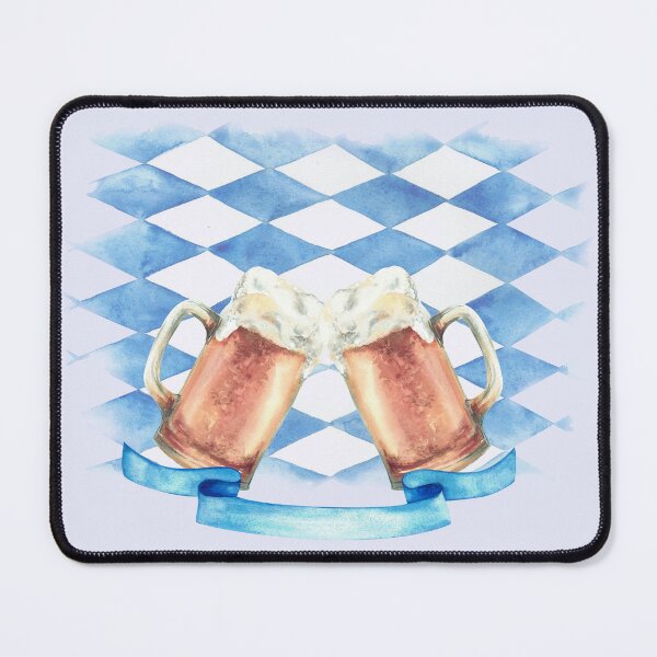 Item preview, Two Beer Mugs Toasting on Bavarian Flag. Traditional Oktoberfest Watercolor hand drawn Illustration designed and sold by BartolArt.