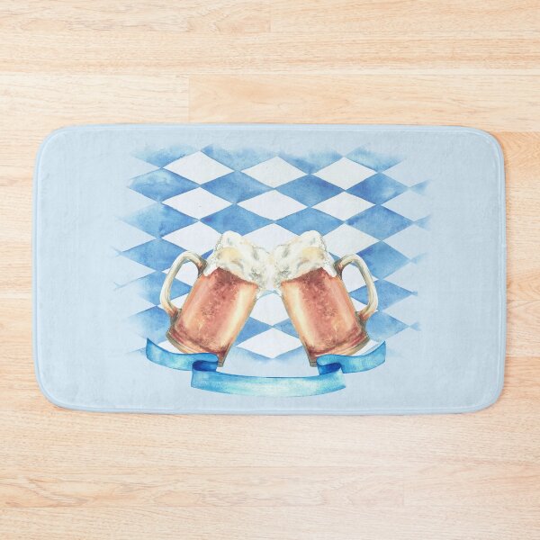 Item preview, Two Beer Mugs Toasting on Bavarian Flag. Traditional Oktoberfest Watercolor hand drawn Illustration designed and sold by BartolArt.