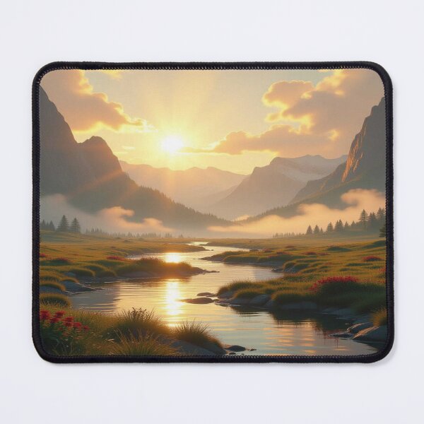 Item preview, Golden Silence – sunset over mountains and river, full of light poetry and calm natural power designed and sold by FotoworldEdel.