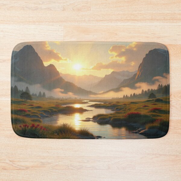 Item preview, Golden Silence – sunset over mountains and river, full of light poetry and calm natural power designed and sold by FotoworldEdel.