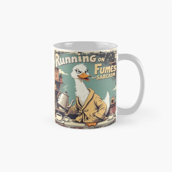Item preview, "Running on Fumes and Sarcasm – Funny Coffee Duck Retro Art" designed and sold by vkittipoom.