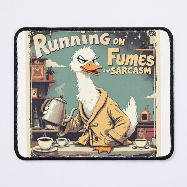 Item preview, "Running on Fumes and Sarcasm – Funny Coffee Duck Retro Art" designed and sold by vkittipoom.