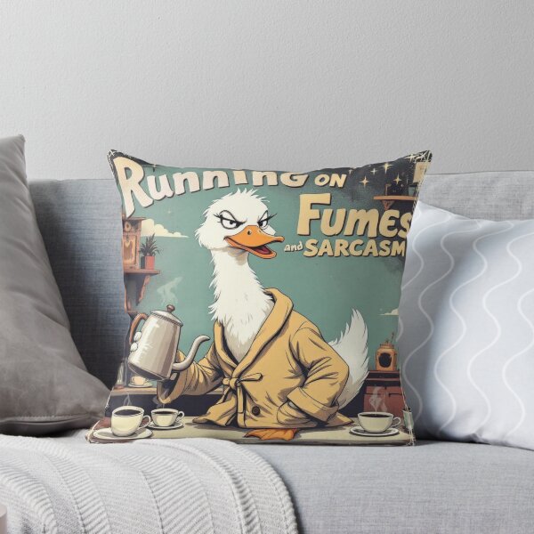 Item preview, "Running on Fumes and Sarcasm – Funny Coffee Duck Retro Art" designed and sold by vkittipoom.