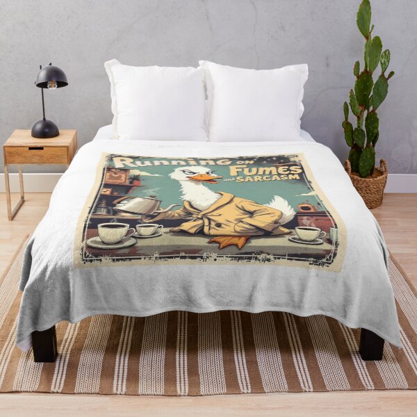 Item preview, "Running on Fumes and Sarcasm – Funny Coffee Duck Retro Art" designed and sold by vkittipoom.