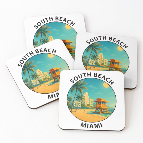 Item preview, Miami South Beach Art Deco Skyline – Tropical Travel Poster USA designed and sold by inkNext.