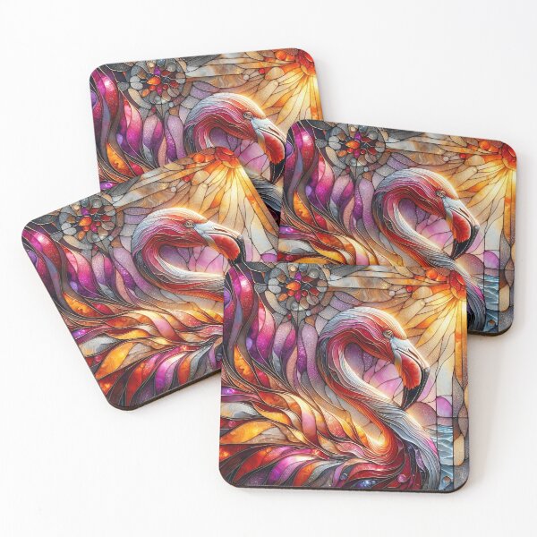 Item preview, Majestic flamingo in cosmic stained glass designed and sold by Seve-IA.