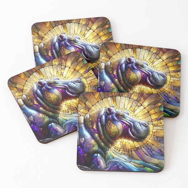 Item preview, Majestic Hippopotamus in Cosmic Stained Glass designed and sold by Seve-IA.