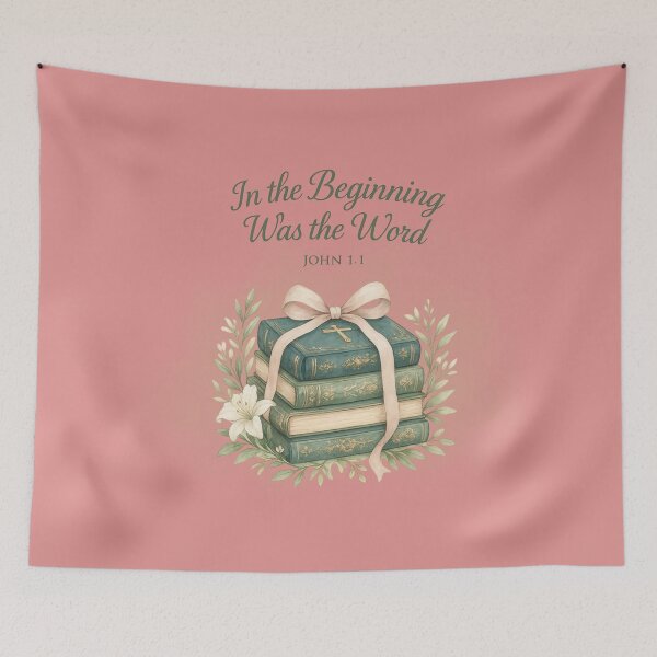 Item preview, In the Beginning Was the Word – John 1:1 Bible Verse Vintage Floral Book Design | Christian Faith Art & Inspirational Gift designed and sold by AmenAlways.