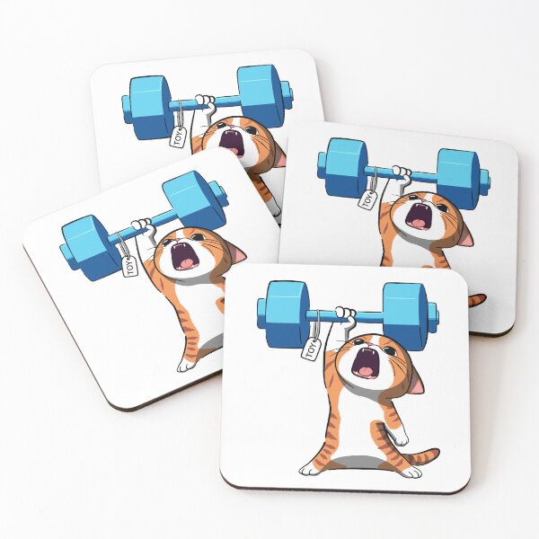 Item preview, Tiny Warrior Cat with Huge Muscles art, Funny Cartoon Chibi Strength Poster designed and sold by JWSmile.