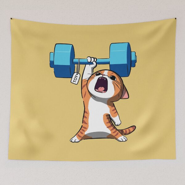 Item preview, Tiny Warrior Cat with Huge Muscles art, Funny Cartoon Chibi Strength Poster designed and sold by JWSmile.