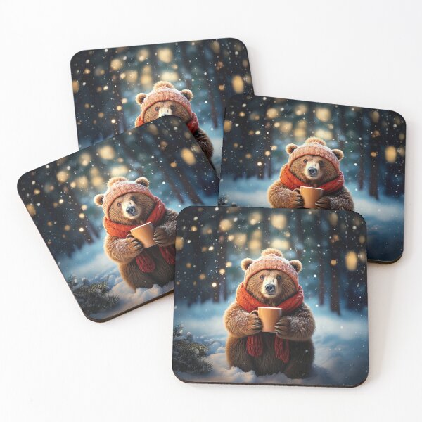 Item preview, Cosy Winter Bear with Hot Cocoa | Whimsical Woodland Animal Art designed and sold by Englandbear.