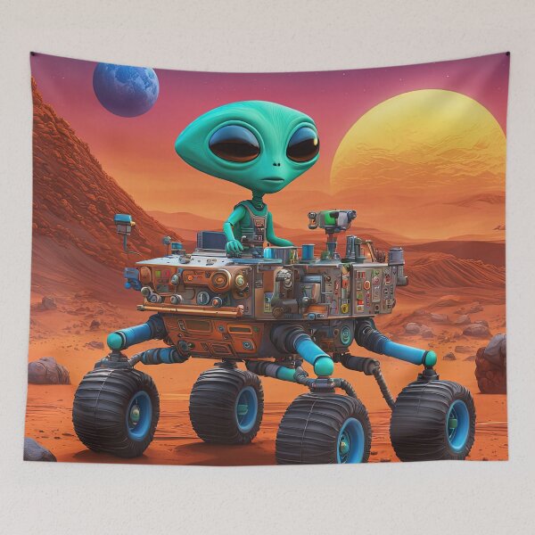 Item preview, Alien wearing a hoodie riding the Mars Rover designed and sold by Colin Bentham.
