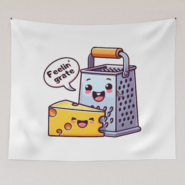 Item preview, Feelin’ Grate – Cute Kawaii Cheese and Grater Pun Design designed and sold by SketchOnScreen.
