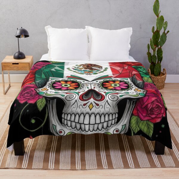 Item preview, Floral Sugar Skull Mexican Flag Design designed and sold by Amelia Design.