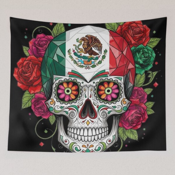 Item preview, Floral Sugar Skull Mexican Flag Design designed and sold by Amelia Design.