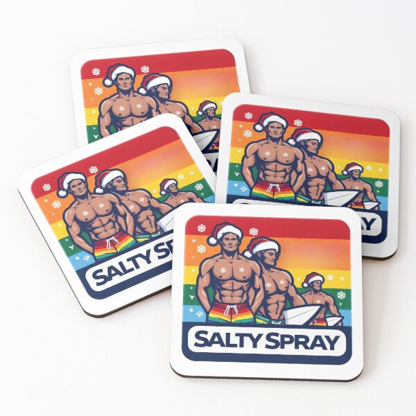 Item preview, LGBT Gay surf Christmas Pride tee rainbow t-shirt designed and sold by SaltySpraySurf.