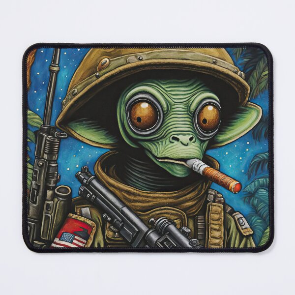 Item preview, Alien as a gruff U.S. Marine in combat gear with a cigar in his mouth and holding a machine gun designed and sold by Colin Bentham.