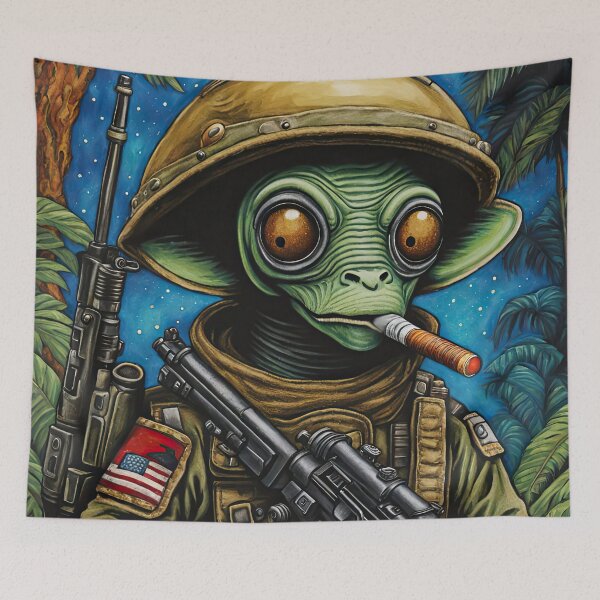 Item preview, Alien as a gruff U.S. Marine in combat gear with a cigar in his mouth and holding a machine gun designed and sold by Colin Bentham.