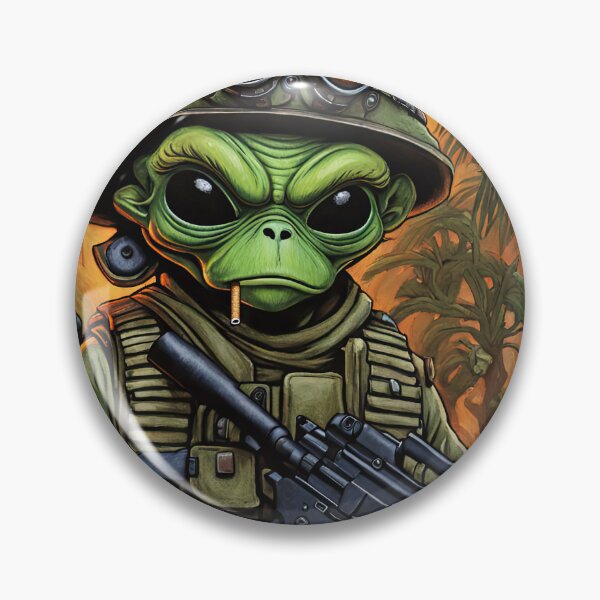 Item preview, Alien as a gruff U.S. Marine in combat gear with a cigar in his mouth and holding a machine gun designed and sold by Colin Bentham.