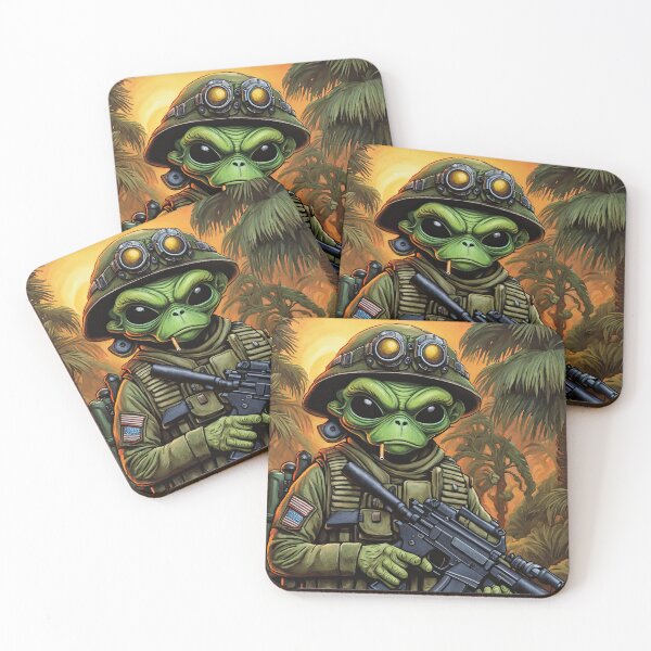Item preview, Alien as a gruff U.S. Marine in combat gear with a cigar in his mouth and holding a machine gun designed and sold by Colin Bentham.