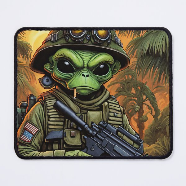 Item preview, Alien as a gruff U.S. Marine in combat gear with a cigar in his mouth and holding a machine gun designed and sold by Colin Bentham.