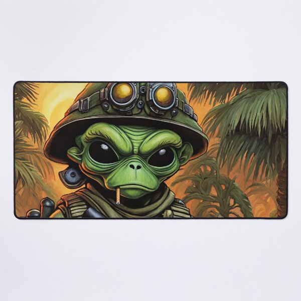 Item preview, Alien as a gruff U.S. Marine in combat gear with a cigar in his mouth and holding a machine gun designed and sold by Colin Bentham.