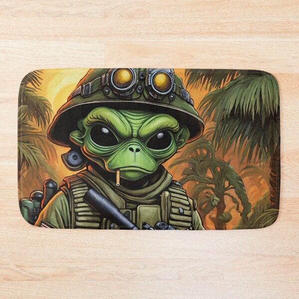 Item preview, Alien as a gruff U.S. Marine in combat gear with a cigar in his mouth and holding a machine gun designed and sold by Colin Bentham.