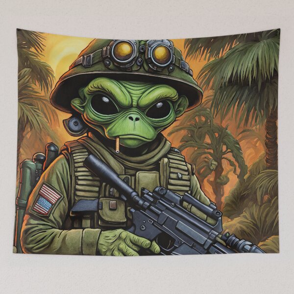 Item preview, Alien as a gruff U.S. Marine in combat gear with a cigar in his mouth and holding a machine gun designed and sold by Colin Bentham.