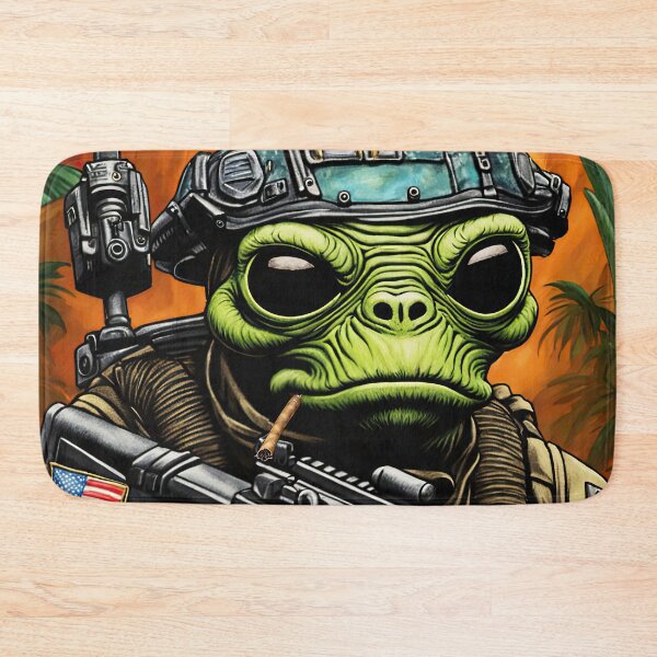 Item preview, Alien as a gruff U.S. Marine in combat gear with a cigar in his mouth and holding a machine gun designed and sold by Colin Bentham.