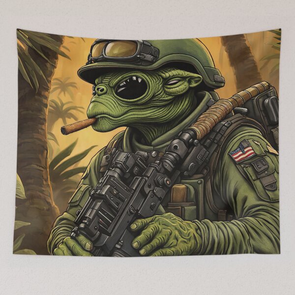 Item preview, Alien as a gruff U.S. Marine in combat gear with a cigar in his mouth and holding a machine gun designed and sold by Colin Bentham.