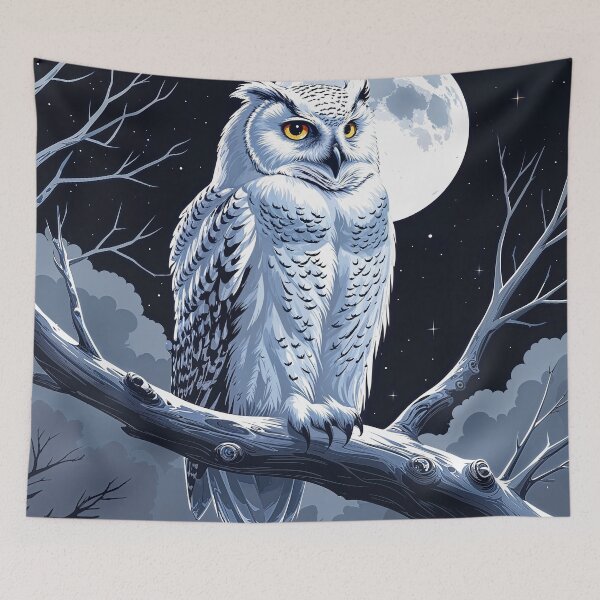 Item preview,  A Snowy Owl Perched Beneath Full Moon designed and sold by Prachodayat Artworks.
