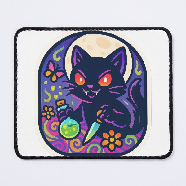 Item preview, Mysterious black cat with glowing eyes holds potion and knife under a full moon designed and sold by BestDesignPro.