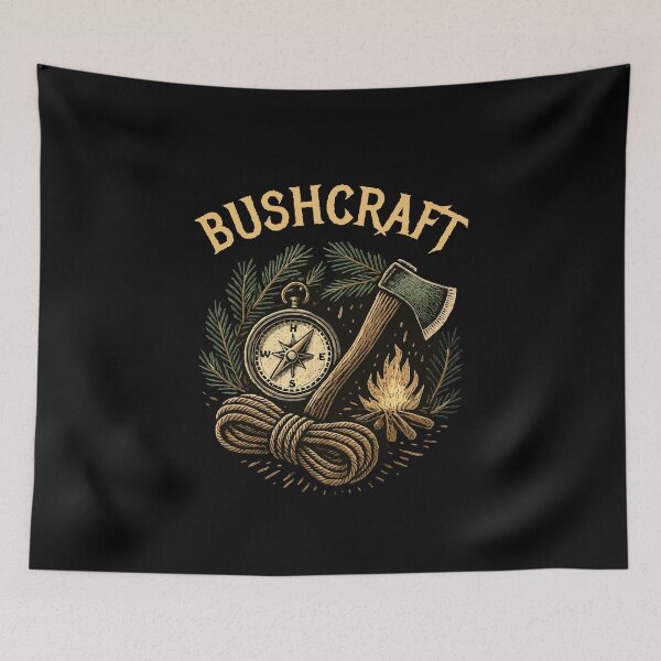 Item preview, Vintage Bushcraft Compass & Axe Circle – Survival Outdoor Adventure designed and sold by InkwildStudio.