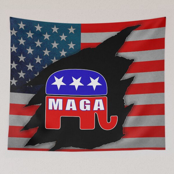 Artikelvorschau, MAGA Elefant zerrissene amerikanische Flagge politisches Design entworfen und verkauft von XenoFinalDawn Shop.