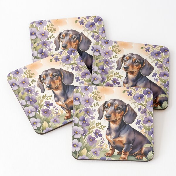 Item preview, Dachshund dog with violet flowers designed and sold by Ponted.