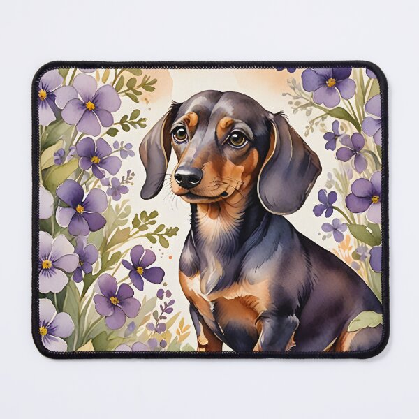 Item preview, Dachshund dog with violet flowers designed and sold by Ponted.