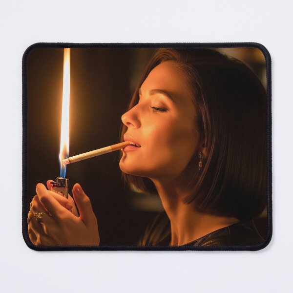 Item preview, Stylish Woman Lighting Cigarette in Warm Bar Ambience. designed and sold by Spark2Seduction.