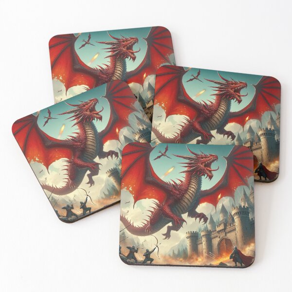 Item preview, red fire-breathing dragon flies over a castle,Legendary Animals,dragon art,Legendary dragon designed and sold by Expressions-Sel.