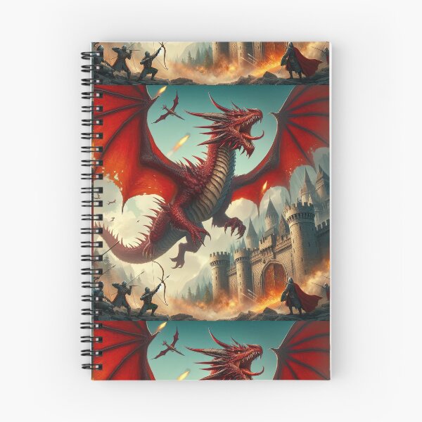 Item preview, red fire-breathing dragon flies over a castle,Legendary Animals,dragon art,Legendary dragon designed and sold by Expressions-Sel.