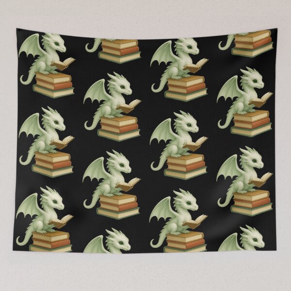 Item preview, Adorable Green Baby Dragon Reading, Bookworm Fantasy Art designed and sold by Hatchling Hollow.