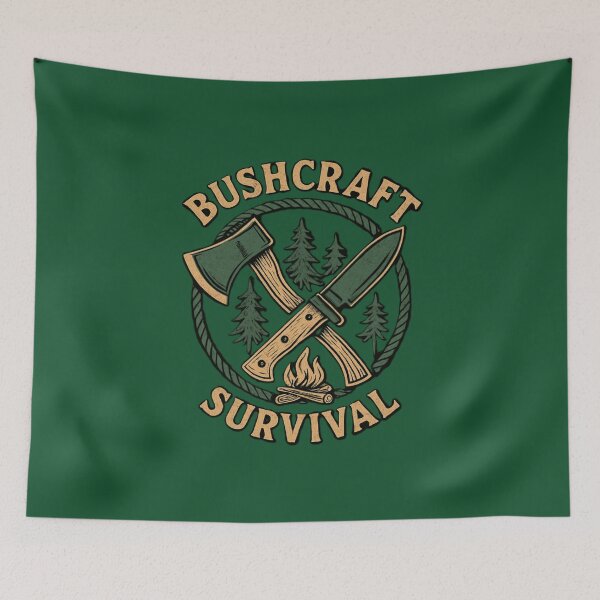 Item preview, Bushcraft Survival Emblem – Axe, Knife & Campfire Wilderness Design designed and sold by InkwildStudio.