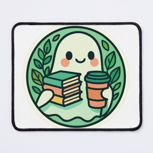 Item preview, Cute kawaii ghost enjoying books and coffee surrounded by greenery designed and sold by BestDesignPro.