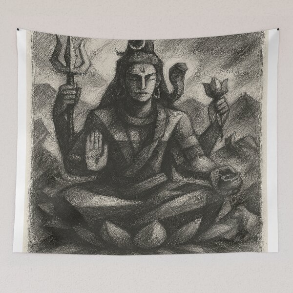 Item preview, Lord Shiva Cubist Sketch Art | Spiritual Abstract Drawing by Kartick Dutta, Indian Artist designed and sold by KARTICK DUTTA.