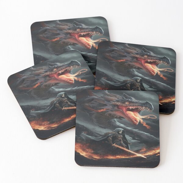 Item preview, dark fire-breathing dragon with a warrior with a sword and a black cloak ,Legendary Animals,dragon art,Legendary dragon designed and sold by Expressions-Sel.