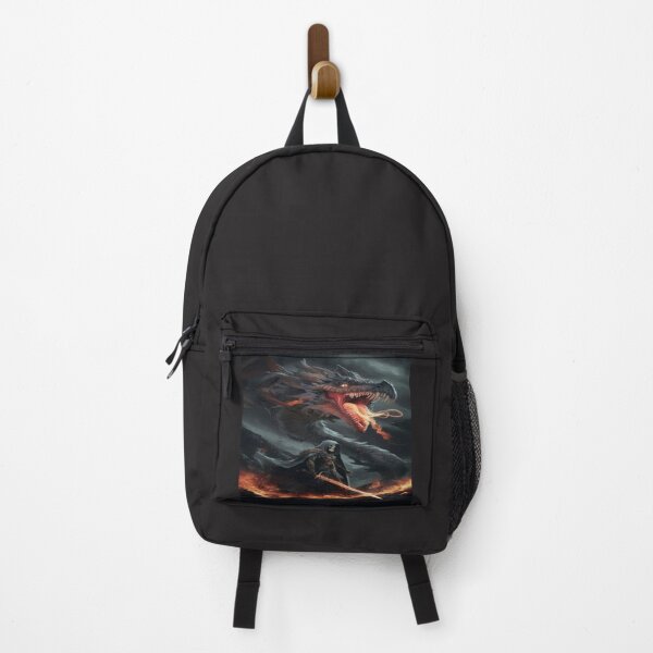 Item preview, dark fire-breathing dragon with a warrior with a sword and a black cloak ,Legendary Animals,dragon art,Legendary dragon designed and sold by Expressions-Sel.