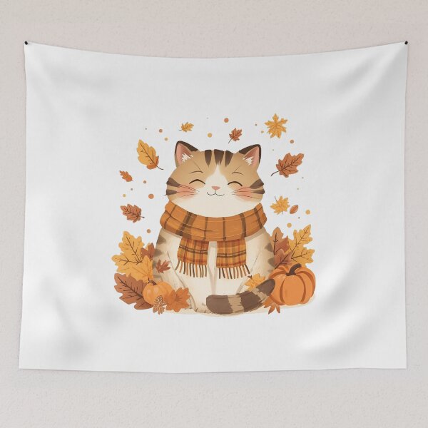 Item preview, Cozy Autumn Cat – Cute Fall Aesthetic Illustration designed and sold by Pixel--Threads.