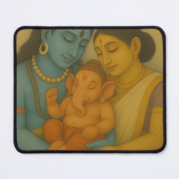 Item preview, Shiva Parvati and Baby Ganesha Divine Family Painting | Indian Spiritual Art by Kartick Dutta designed and sold by KARTICK DUTTA.