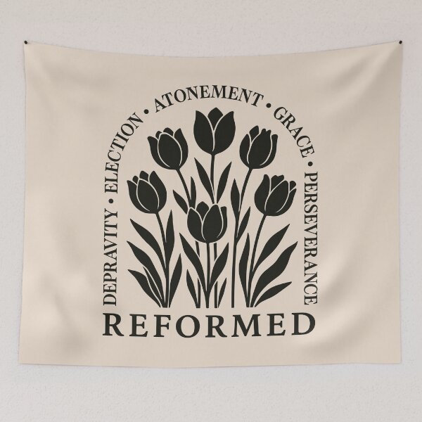 Item preview, REFORMED - DEPRAVITY, ELECTION, ATONEMENT, GRACE, PERSEVERANCE - Tulips - Black designed and sold by Glory After Tears.