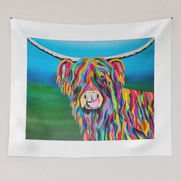 Item preview, Rainbow Highland Cow (with background) designed and sold by PaigesOfArt96.