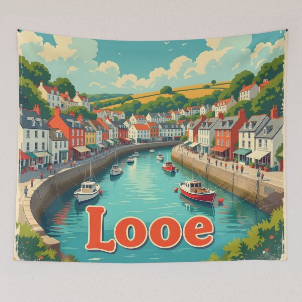 Item preview, Looe, Cornwall: Vintage-Style Painterly Travel Poster designed and sold by LSVart.